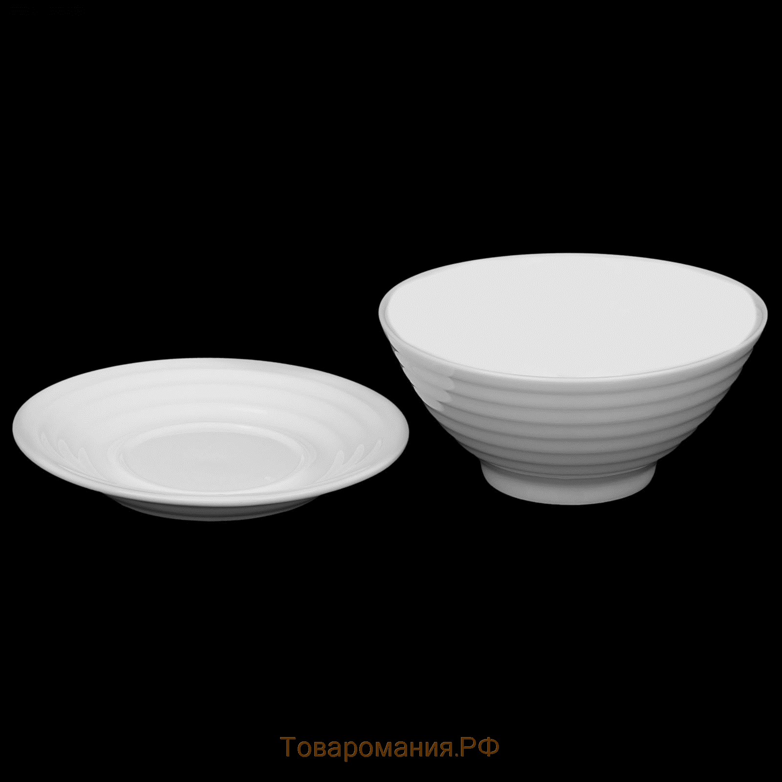 Миска фарфоровая с блюдцем, 2 предмета: миска 500 мл, блюдце d=15 см, цвет белый