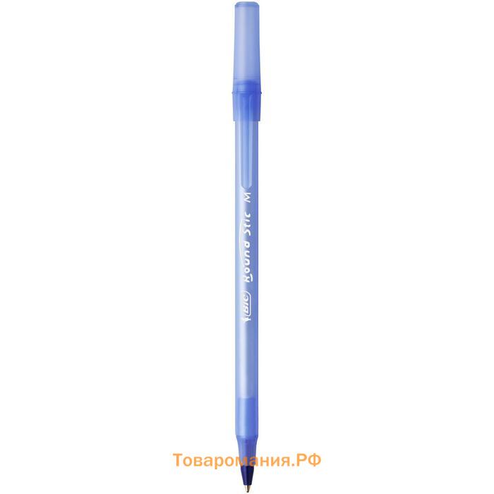 Ручка шариковая BIC Round Stic Classic, узел 1.0 мм, среднее письмо, чернила синие, одноразовая, тонированный голубой корпус
