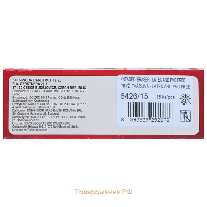 Ластик-клячка для растушевки Koh-I-Noor 6426/15 SUPER Extra soft, в коробочке, красный