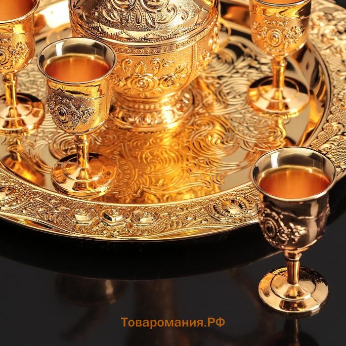 Набор сервировочный «Роскошь. Золото», 8 предметов: кувшин 250 мл, 6 рюмок, 20 мл, поднос, золотистый