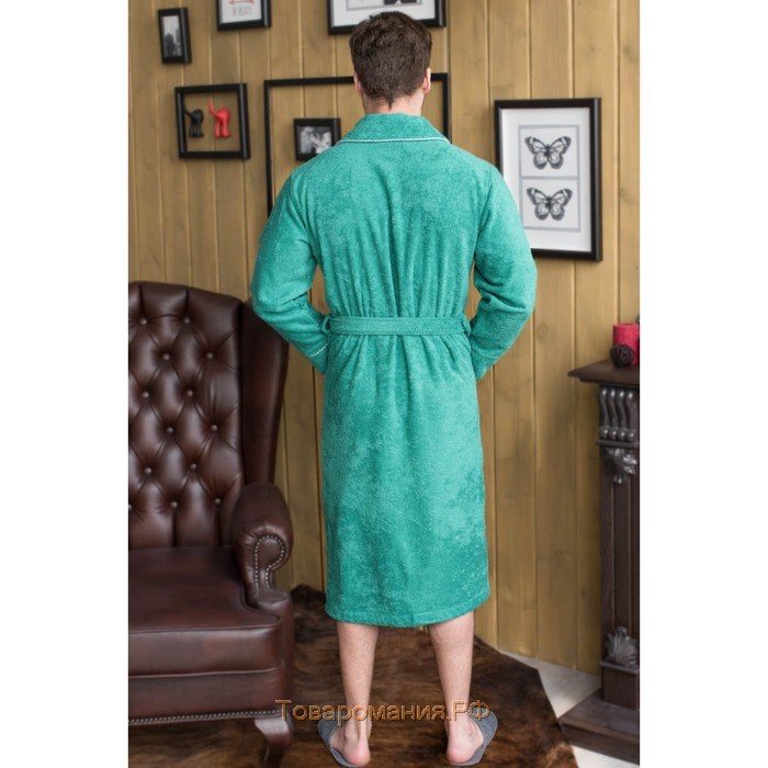 Халат мужской, шалька+кант, размер 54, цвет зелёный, махра