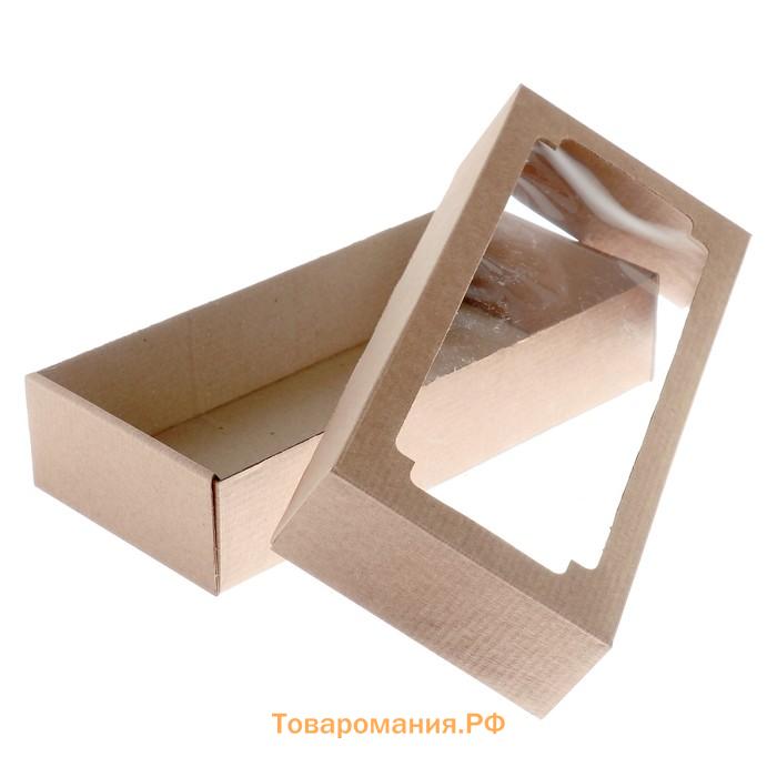 Коробка сборная без печати крышка-дно бурая с окном 24×11×4.5 см