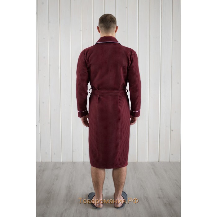 Халат мужской, шалька+кант, размер 62, цвет кирпичный, вафля