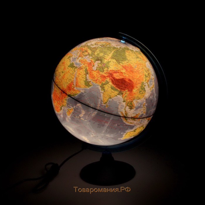 Интерактивный глобус физико-политический рельефный, диаметр 250 мм, с подсветкой от батареек, с очками
