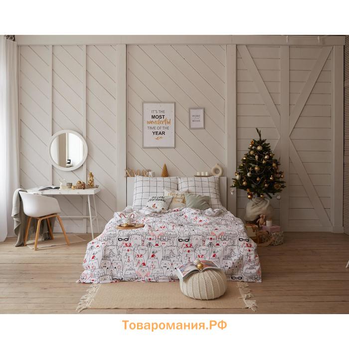 Постельное белье новогоднее  Дуэт Xmas cat 143*215 см - 2 штуки, 240*220 см, 70*70 см - 2 штуки