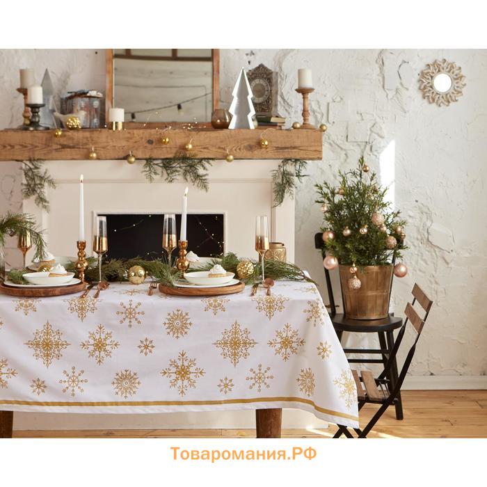 Скатерть новогодняя "" Золотые снежинки 149х250+/- 3см, 100%хл, 190 г/м2