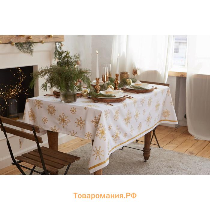 Скатерть новогодняя "" Золотые снежинки 149х250+/- 3см, 100%хл, 190 г/м2
