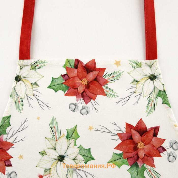 Фартук новогодний "" Christmas red flowers 60х70см, 100% хл, саржа 190 гр/м2