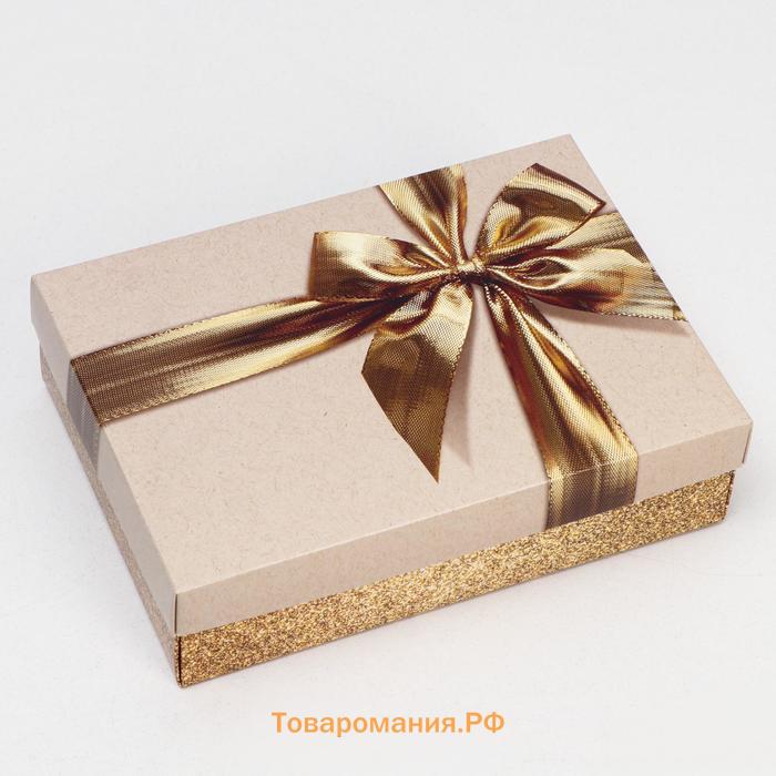 Коробка подарочная «Бант», золотая, 21×15×5 см