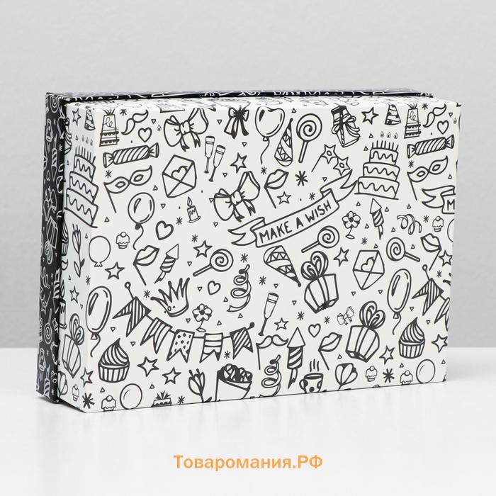 Подарочная коробка сборная «С днем рождения», черно-белая, 21×15×5.7 см