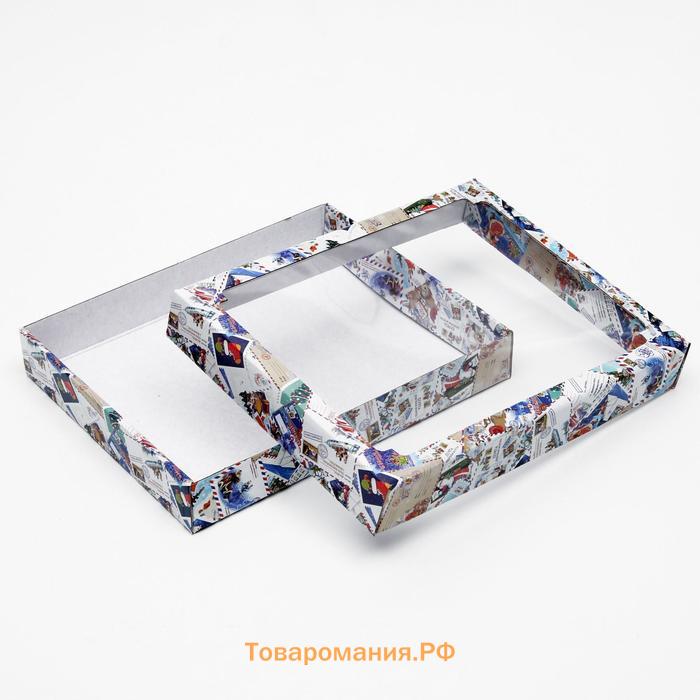 Коробка сборная крышка - дно с окном, «Новогодняя почта», 26×21×4 см Новый год
