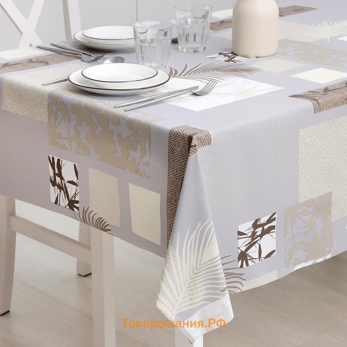 Клеёнка на стол на тканевой основе «Папоротник», рулон 20 метров, ширина 137 см, толщина 0,22 мм, цвет серый