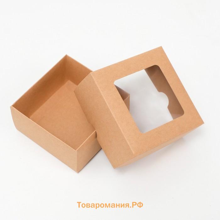 Коробка складная, крышка - дно, с окном, крафтовая, 10×10×5 см