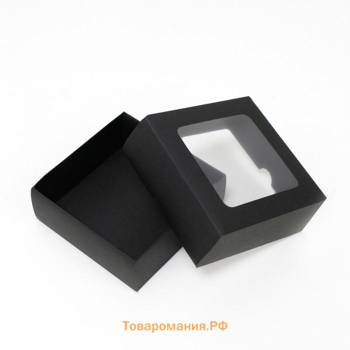 Коробка складная, с окном, чёрная, 13×13×5 см