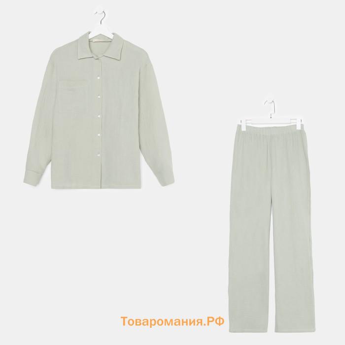 Пижама женская (рубашка и брюки) KAFTAN "Basic" размер 40-42, цвет зелёный