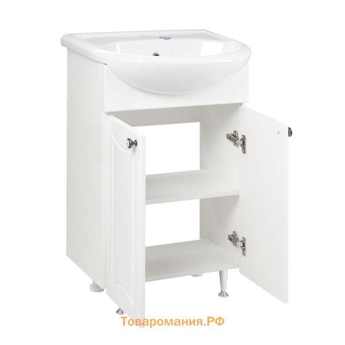 Комплект мебели для ванной: "Викотория 55" правый: Тумба + раковина "Стиль 55"+ зеркало-шкаф