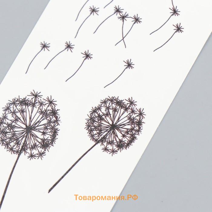 Переводная тату на тело чёрная «Одуванчики и бабочки», 20.8×4.7 см