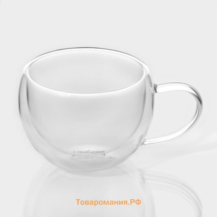 Набор кружек с двойными стенками Magistro «Лиди», 250 мл, 13.5×10×7.5 см, 2 шт., стекло