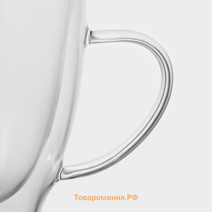 Набор кружек с двойными стенками Magistro «Капучино», 300 мл, 12×9×11 см, 2 шт., стекло