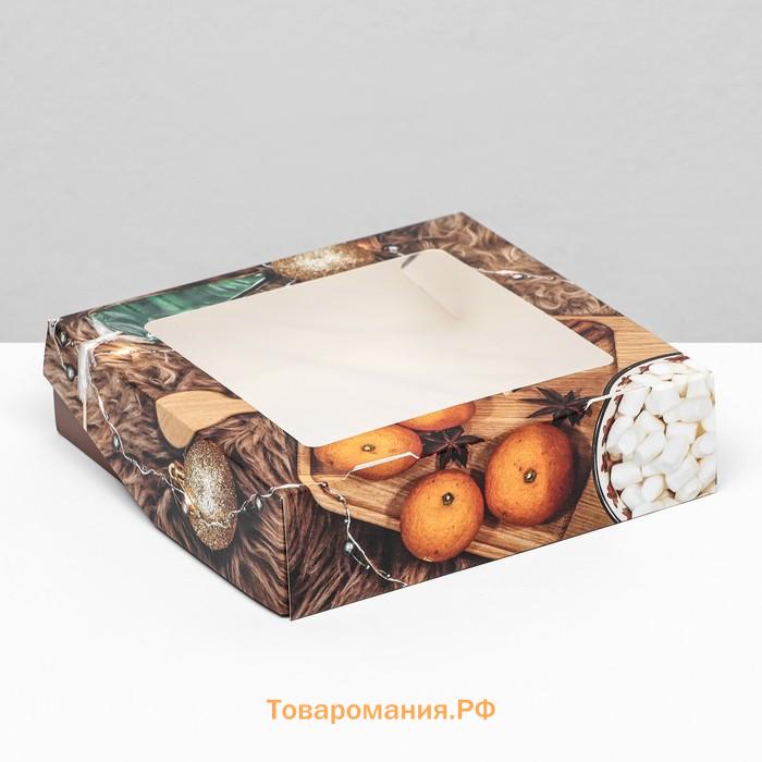 Коробка подарочная новогодняя складная с окном «Фрукты», 15×15×4 см