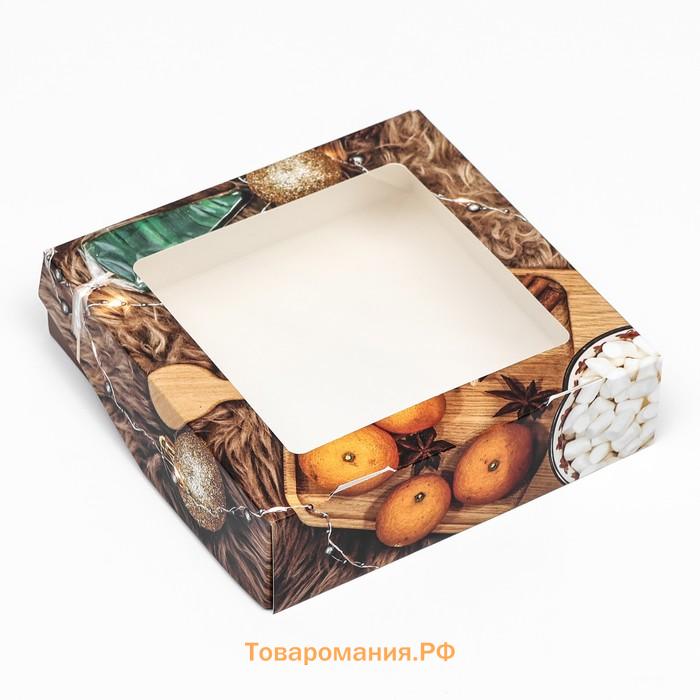 Коробка подарочная новогодняя складная с окном «Фрукты», 15×15×4 см