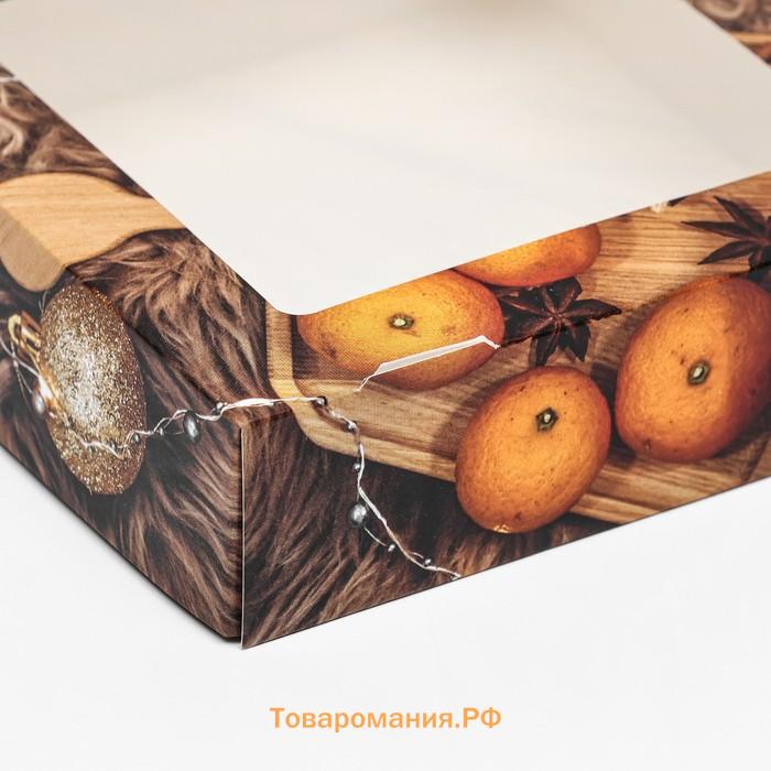 Коробка подарочная новогодняя складная с окном «Фрукты», 15×15×4 см