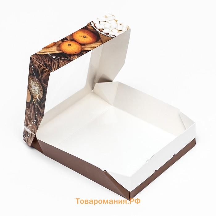 Коробка подарочная новогодняя складная с окном «Фрукты», 15×15×4 см