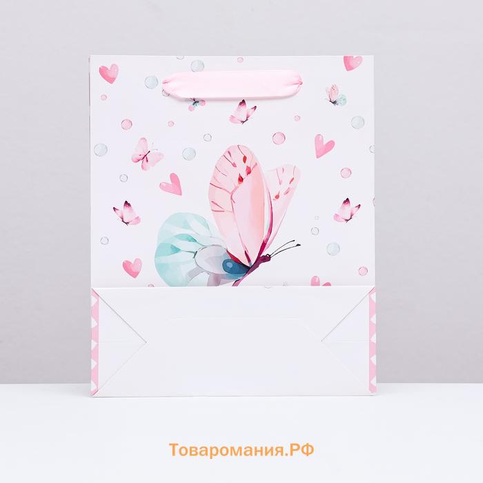 Пакет ламинированный вертикальный «Пастельные бабочки», 21×25×8 см