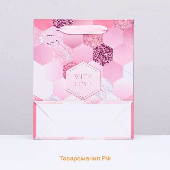 Пакет ламинированный вертикальный «С любовью», 21×25×8 см