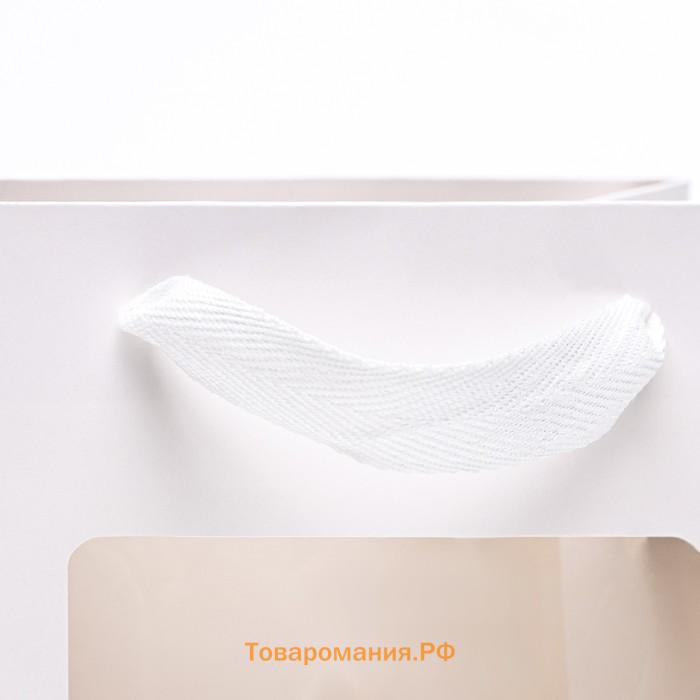 Пакет подарочный, с окном, 20×15×10 см, белый