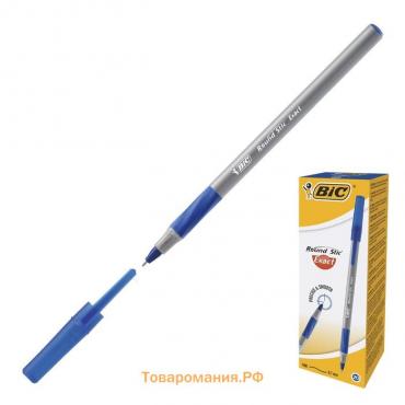 Ручка шариковая BIC Round Stic Exact, узел 0.7 мм, тонкое письмо, резиновый упор, чернила синие, одноразовая, серый корпус