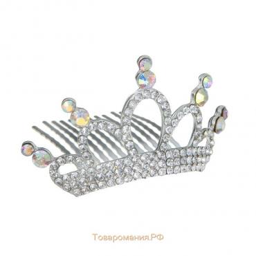 Диадема для волос "Королевская особа" кристаллы, 4х8 см, серебро