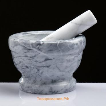 Ступка с пестиком, 130 мл, 10 см, камень, белая