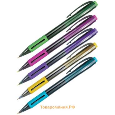 Ручка шариковая автоматическая 0.7 мм, Berlingo SI-400 Color, чернила синие, грип, микс