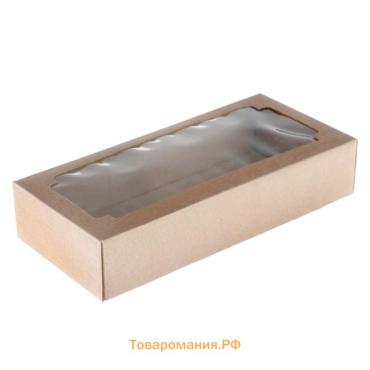 Коробка сборная без печати крышка-дно бурая с окном 24×11×4.5 см