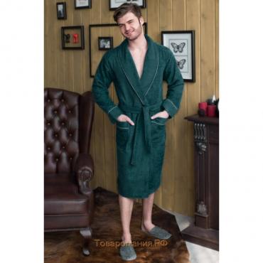 Халат мужской, шалька+кант, размер 58, цвет зелёный, махра