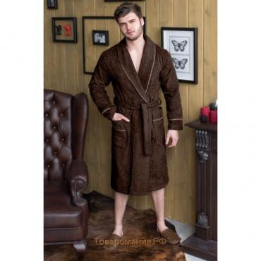 Халат мужской, шалька, размер 50, цвет шоколадный, махра