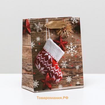 Пакет ламинированный «Новогодний носочек», 11.5×14.5×6 см