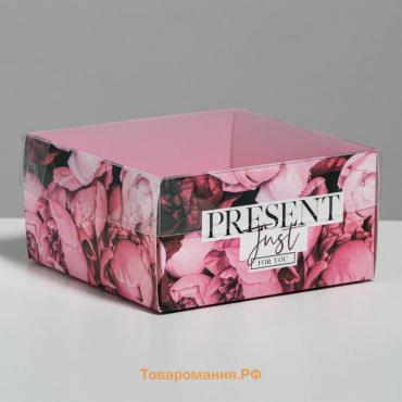 Коробка под бенто-торт с PVC крышкой, кондитерская упаковка «Present», 12 х 6 х 11.5 см