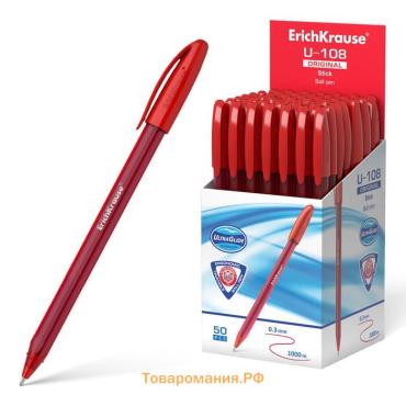 Ручка шариковая ErichKrause U-108 Original Stick, узел 1.0 мм, чернила красные, супермягкое письмо, длина линии письма 1000 метров