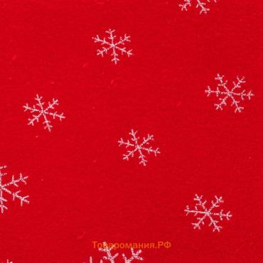 Велюр, снежинки, ширина 150 см., красный фон, цвет серебро