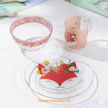 Набор детской посуды «Лисёнок», 3 предмета: миска 450 мл, тарелка d=20 см, кружка 200 мл