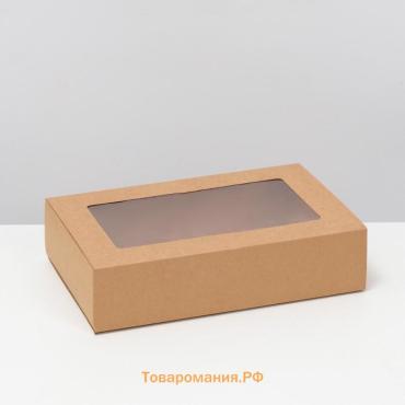 Коробка складня, пенал, с окном, крафтовая, 25×16×6 см