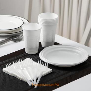 Набор одноразовой посуды на 6 персон «Летний №2», тарелки плоские, стаканчики 200 мл, вилки, салфетки, цвет белый
