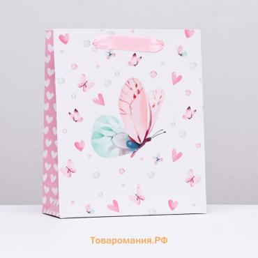 Пакет ламинированный вертикальный «Пастельные бабочки», 21×25×8 см