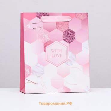 Пакет ламинированный вертикальный «С любовью», 21×25×8 см